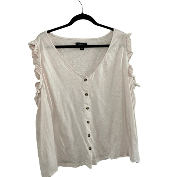 Ellos Women’s Sleeveless Button Front Ruffle Trim Blouse Plus Size - Picture 1 of 4